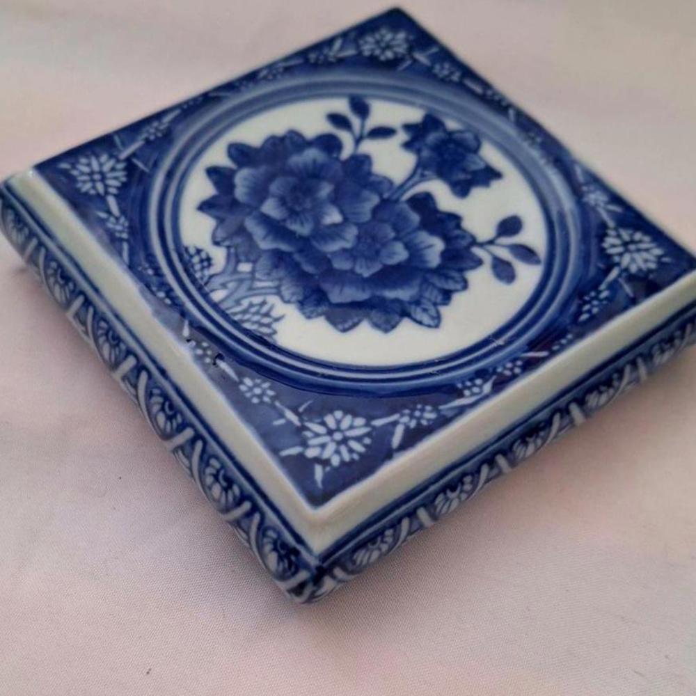 Vtg Blue/White Floral Painted China Porcelain Teapot Trivet - Picture 5 of 7